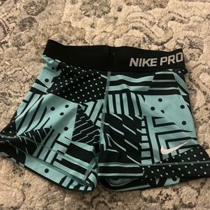 Teal and Black Multi-Pattern Nike Pro Shorts
